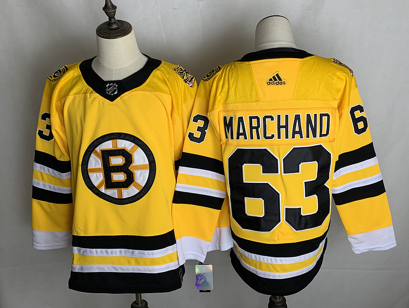 Men's Boston Bruins Brad Marchand #63 Yellow Jersey